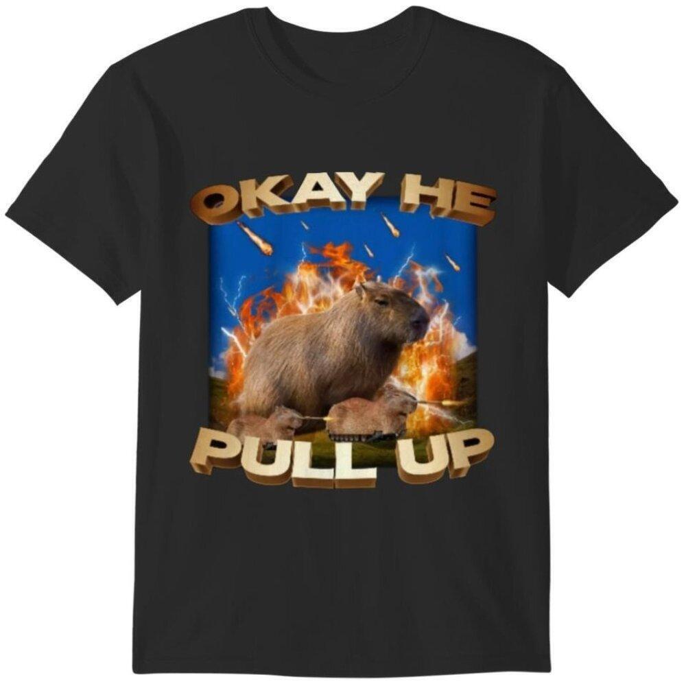 Capybara Okay He Pull Up Animal Meme Graphic Humor Casual Gift T-Shirt